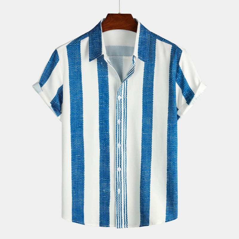 Vintage Vertical Striped Casual Short Sleeve Shirt-Vacay Outfit