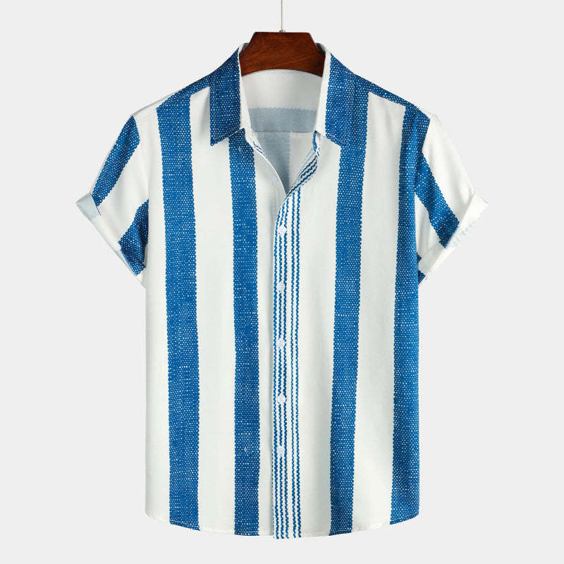 Vintage Vertical Striped Casual Short Sleeve Shirt-Vacay Outfit