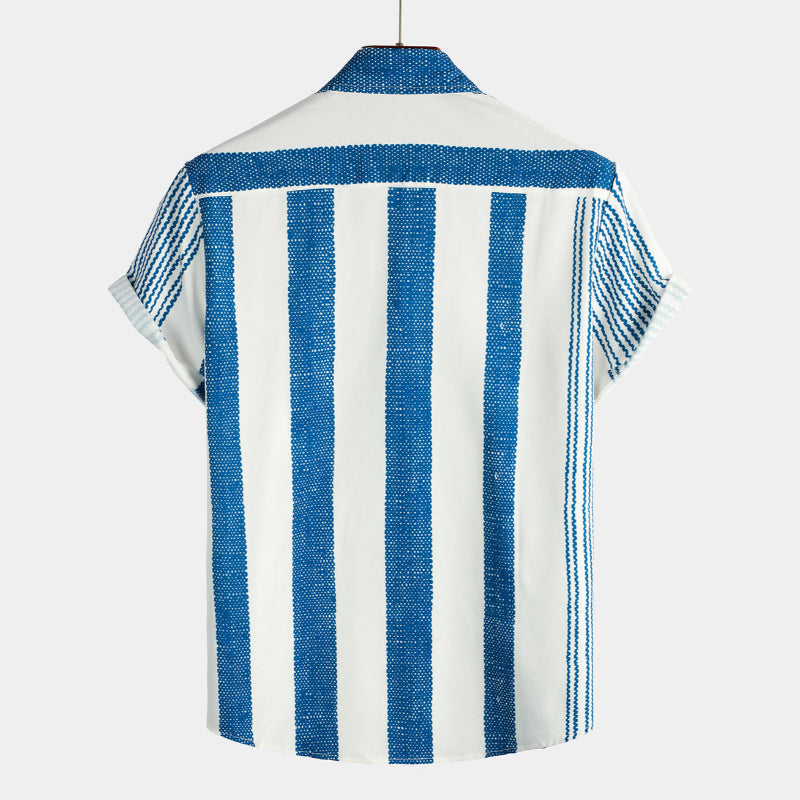 Vintage Vertical Striped Casual Short Sleeve Shirt-Vacay Outfit