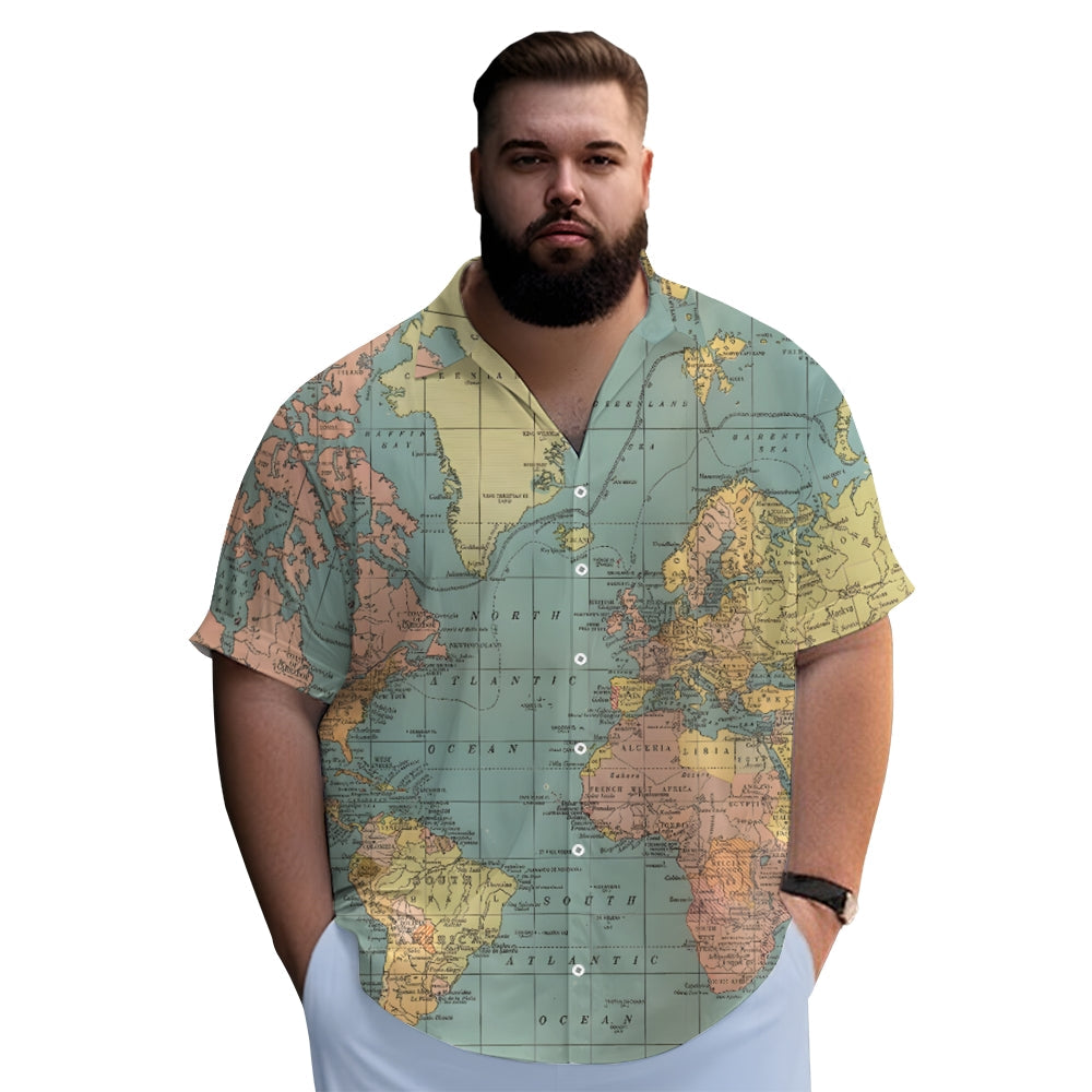 Vintage World Map Print Short Sleeve Shirt-Vacay Outfit