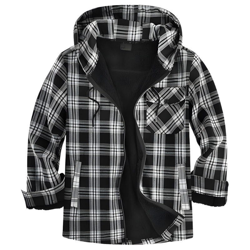 Men Flannel Plaid Jacket Warm Sherpa Lined Fleece Hoodies for Men Zip Up Thick Jackets Winter Coat with Pocket
