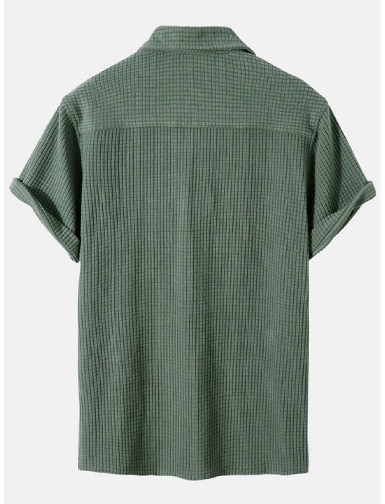 Waffle Knit Lapel Henley Shirt-Vacay Outfit