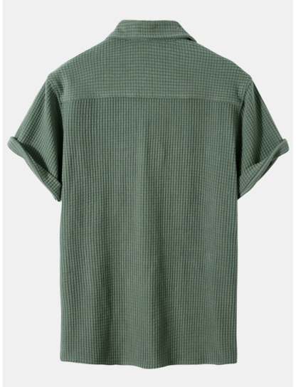 Waffle Knit Lapel Henley Shirt-Vacay Outfit