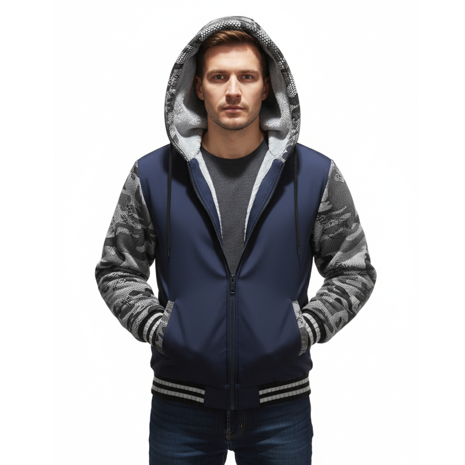 Warm Fleece Hooded Jacket For Men