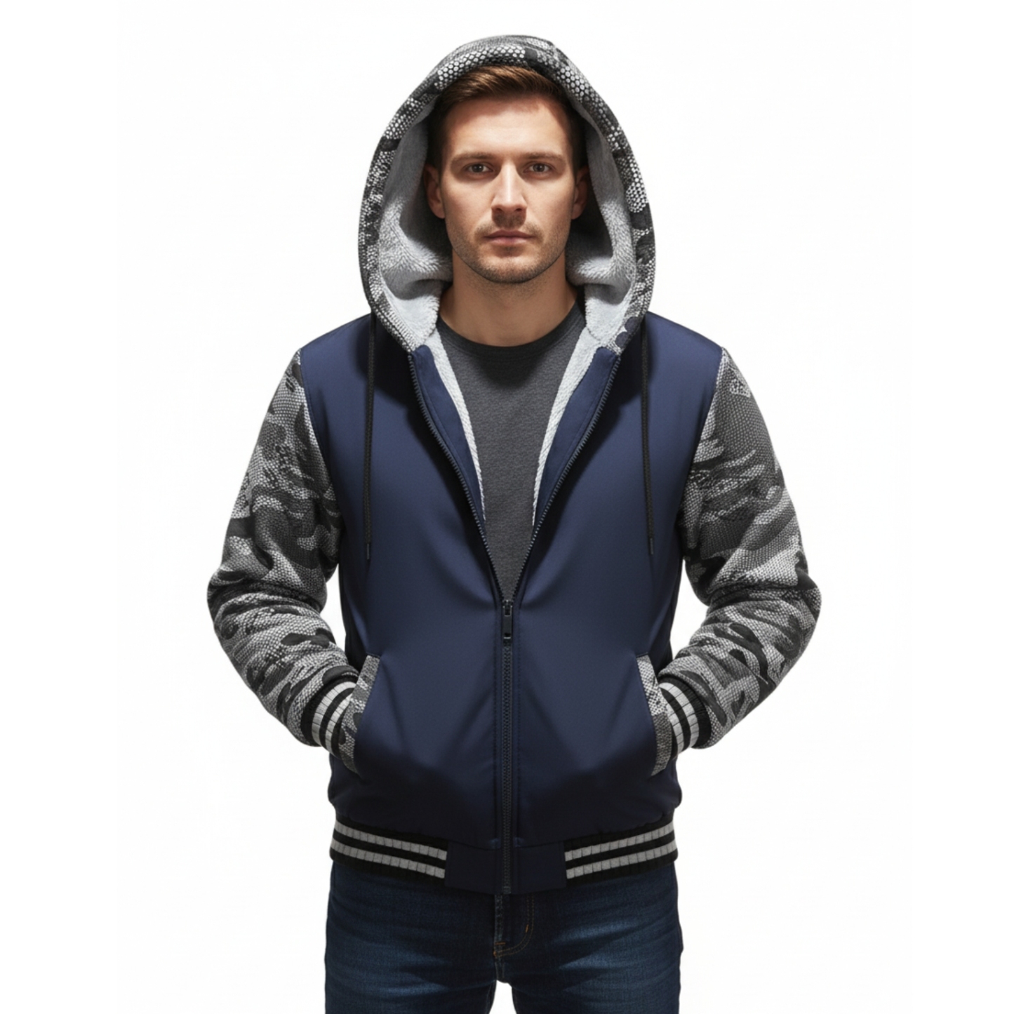 Warm Fleece Hooded Jacket For Men