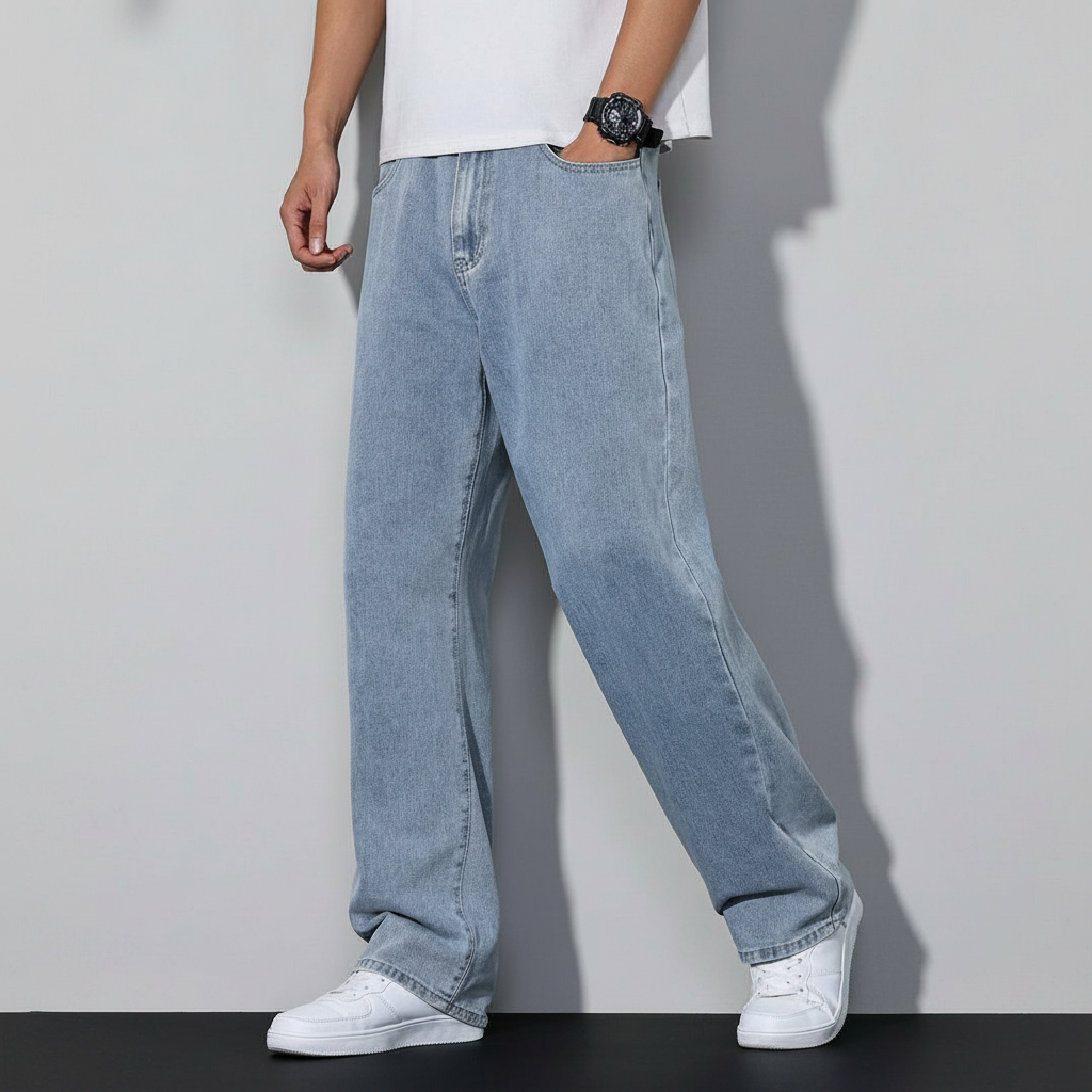 Loose Slant Pocket Baggy Straight Jeans