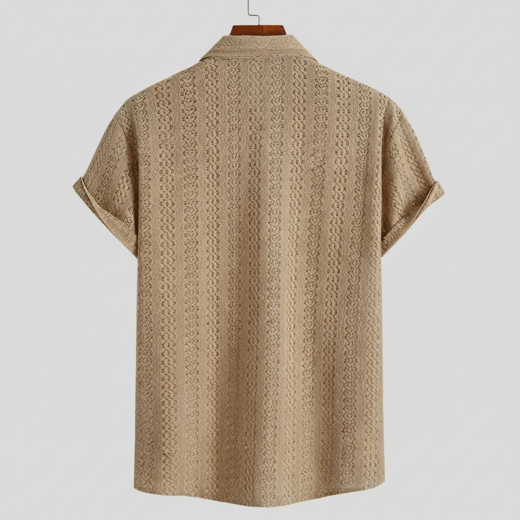 Knitted Knit Button Down Short Sleeve Shirt For Men