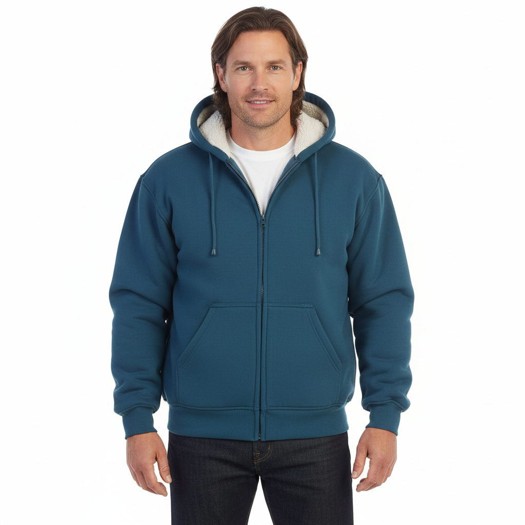 Men Soft Heavyweight Sherpa Lined Fleece Hoodie Jacket