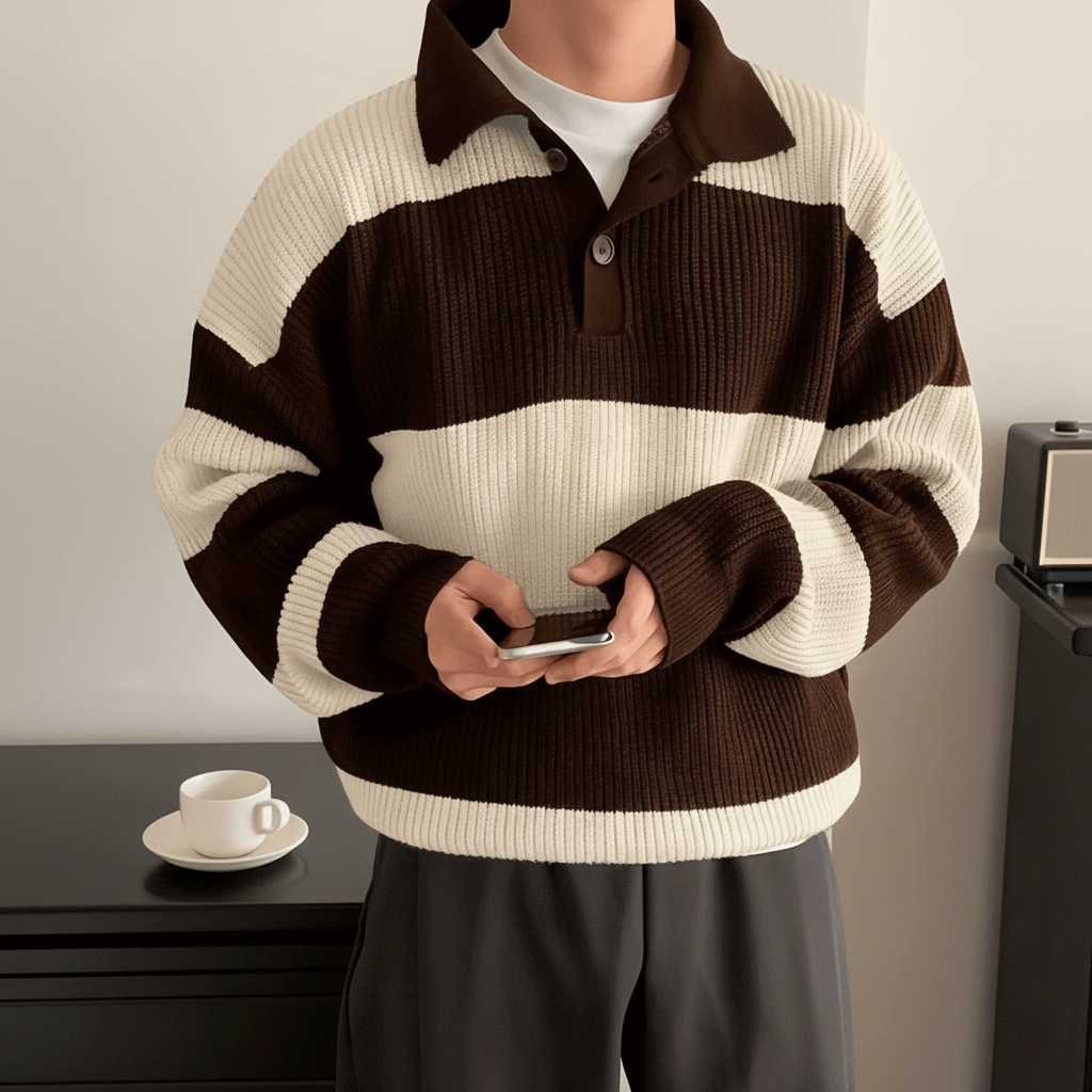 Plus Size American Street Style Striped Pullover Knit Sweater For Men