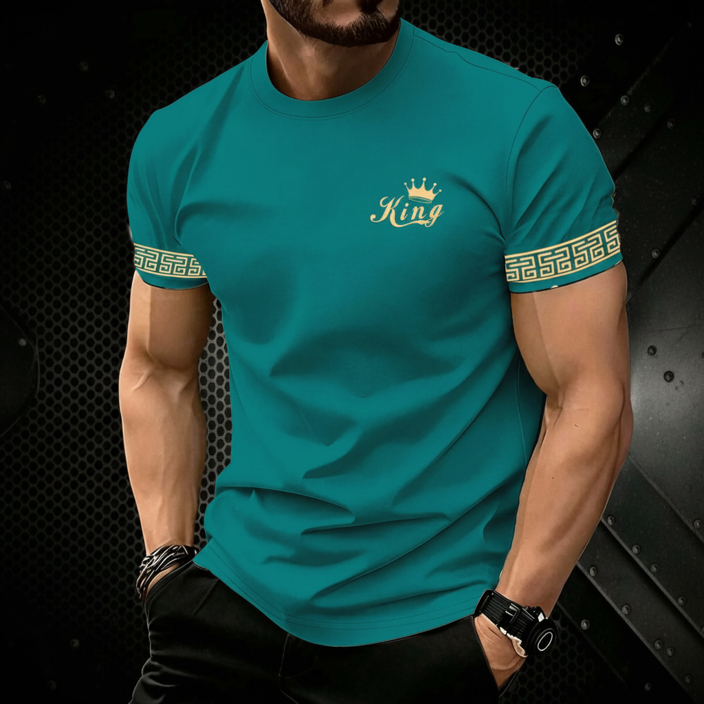 Crown Lion Print Round Short Sleeve T Shirt