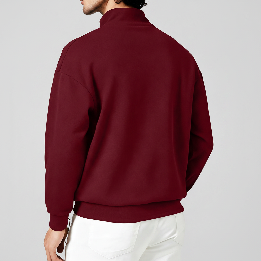 Stand Collar Zipper Half Placket Long Sleeve Sweatshirt For Men