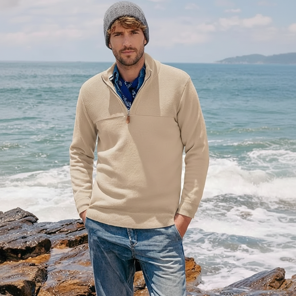 Mens Quarter Zip Sweater Slim Fit Casual Pullover Sweater Mock Neck Polo Sweaters