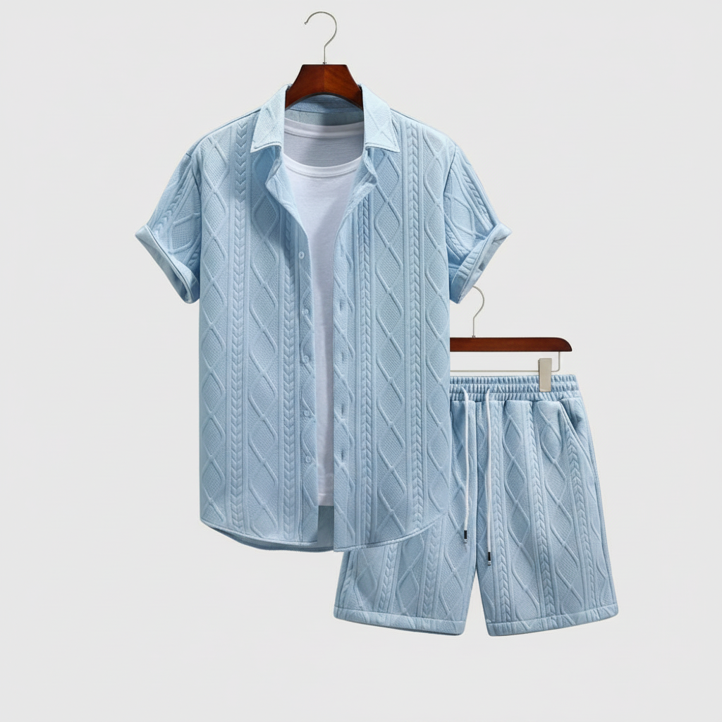 Vacation Themed Casual Style Short Sleeve Shirt And Shorts Set For Men
