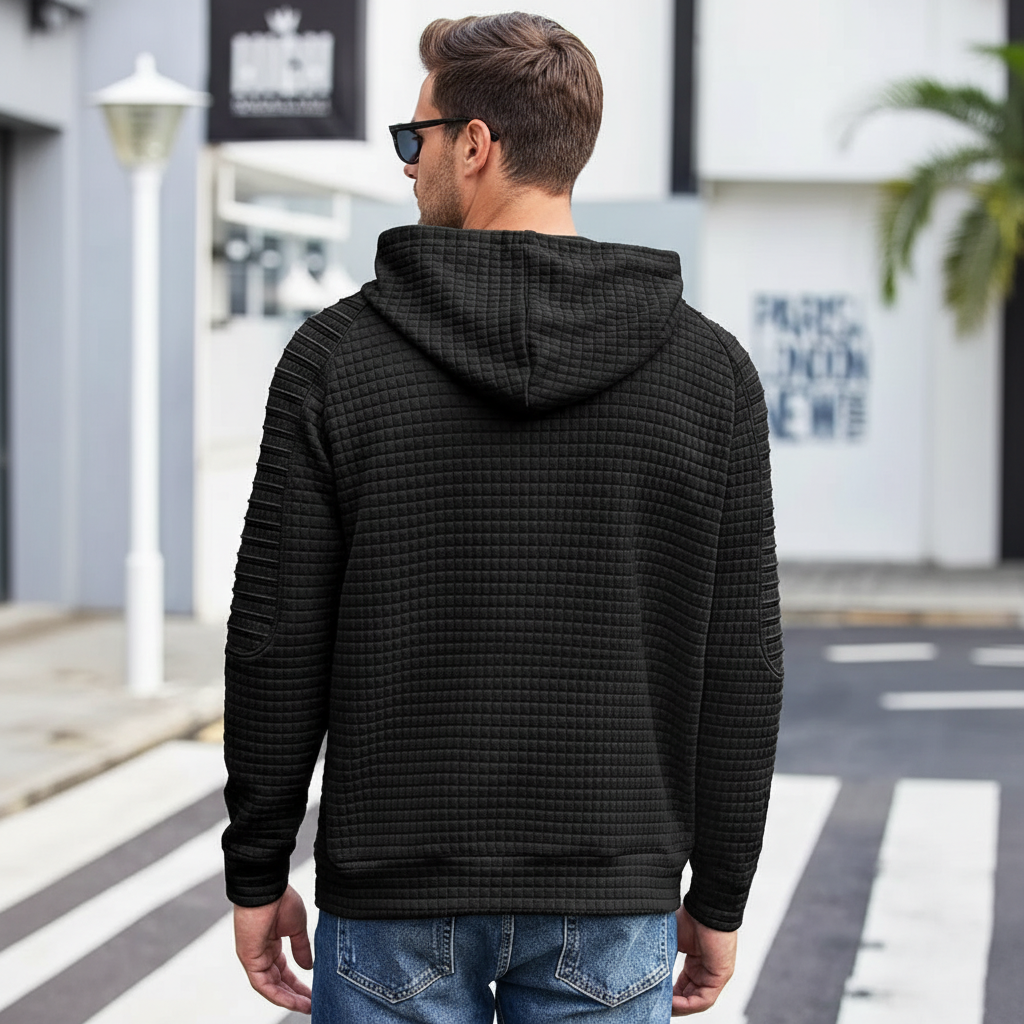 Waffle Knit Hooded Sweatshirt With Drawstring