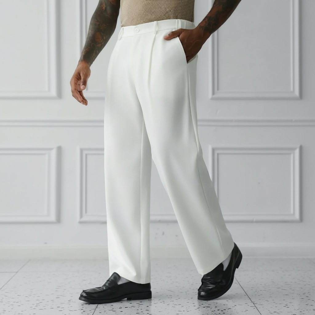Wrinkle Resistant Wide Polyester Woven Trousers For Men