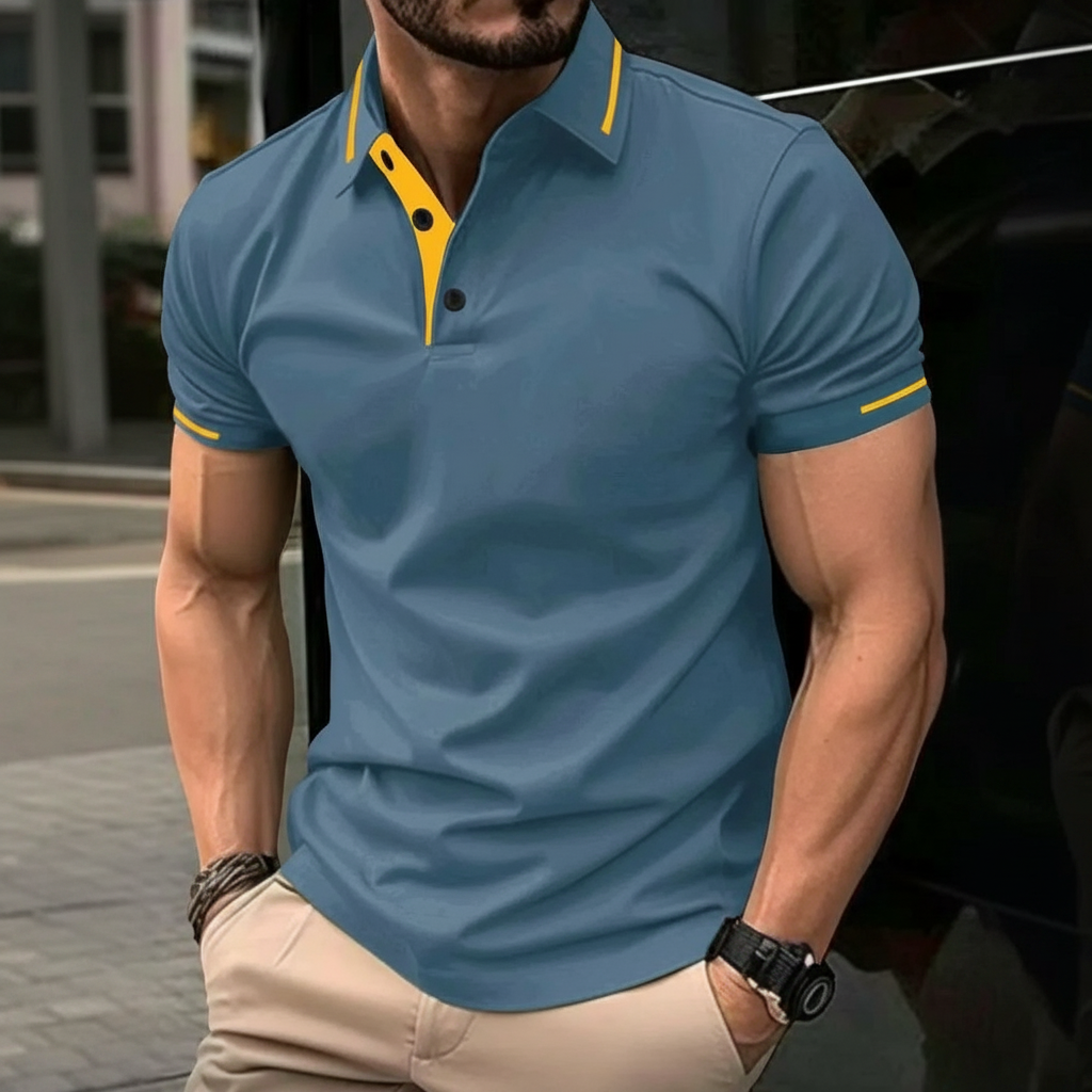 Contrast Color Short Sleeve Polo Shirt With Decorative Details For Men
