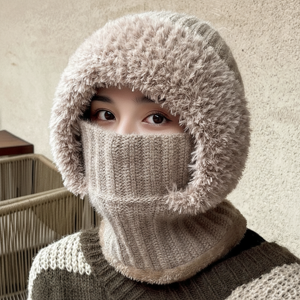 Knitted Thermal One Piece With Hats Mask And Scarf