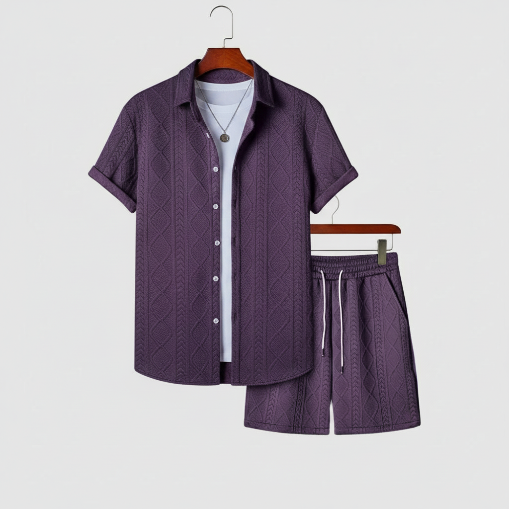 Vacation Themed Casual Style Short Sleeve Shirt And Shorts Set For Men