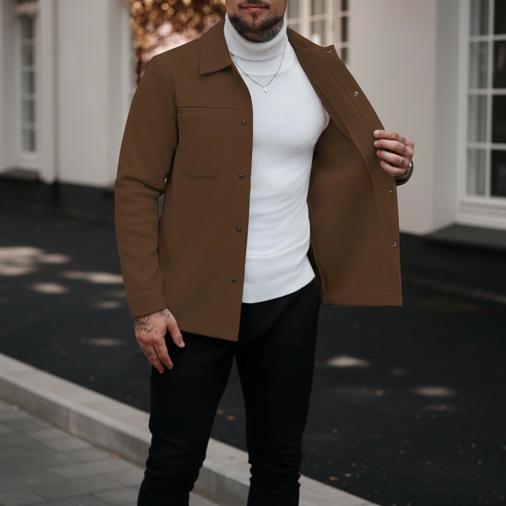 Button Up Casual Overcoat Long Sleeve For Men