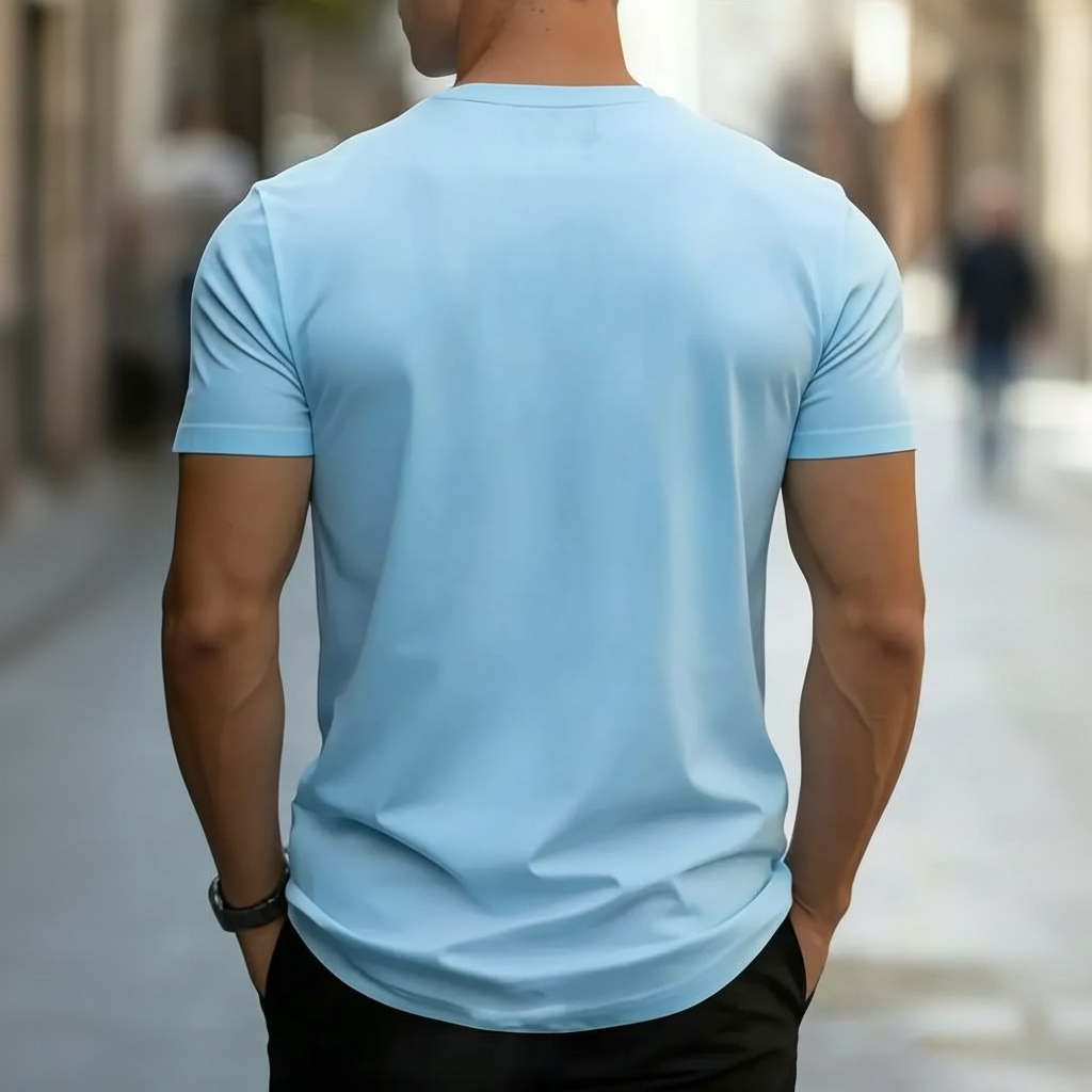 Simple Printed Crew Short Sleeve Cotton Blend T Shirt For Men