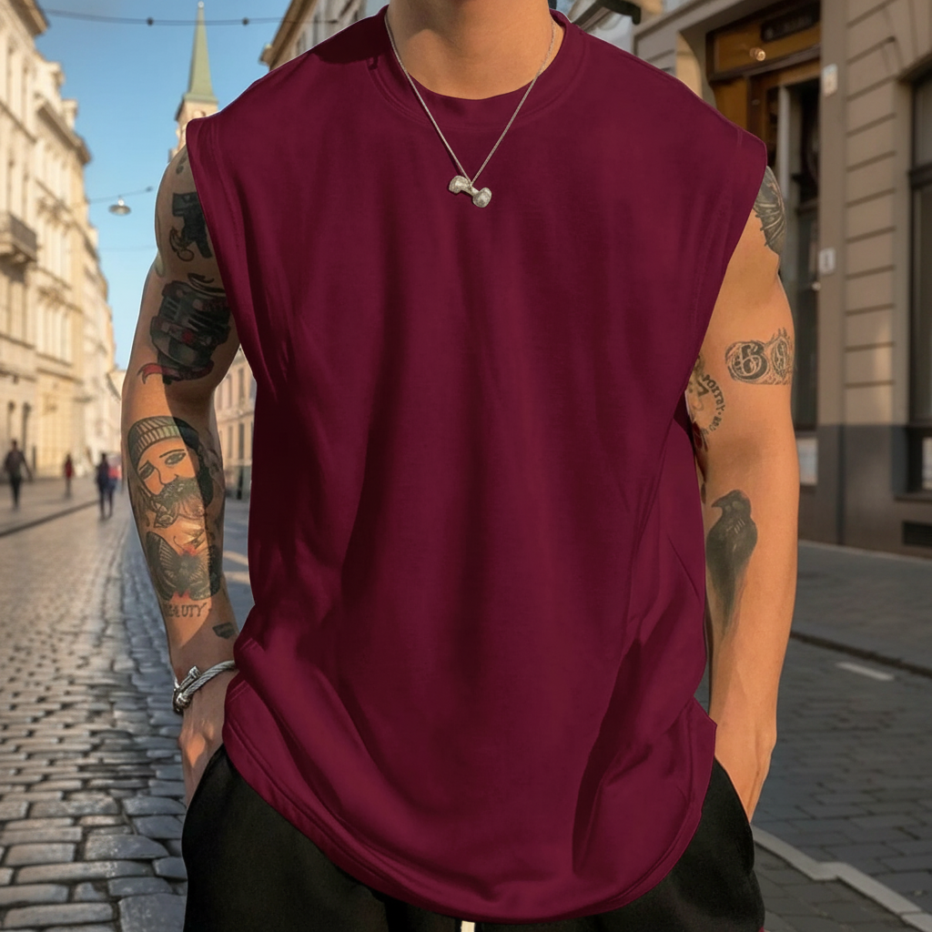 Solid Color Regular Fit Wide Strap Tank Top For Men