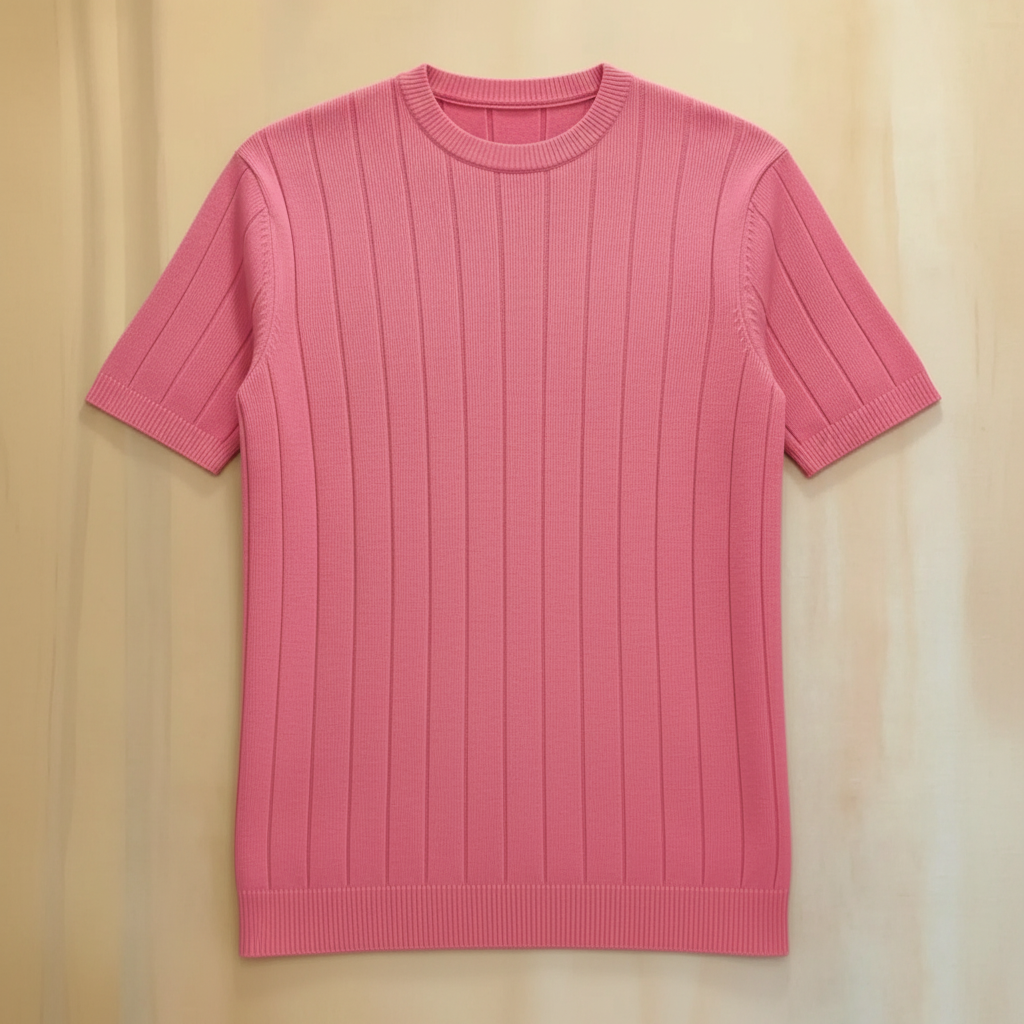 Ribbed Crew Design Short Sleeve Knit Pullover For Men