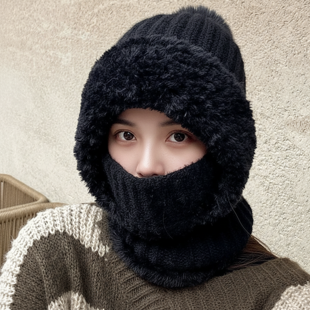 Knitted Thermal One Piece With Hats Mask And Scarf