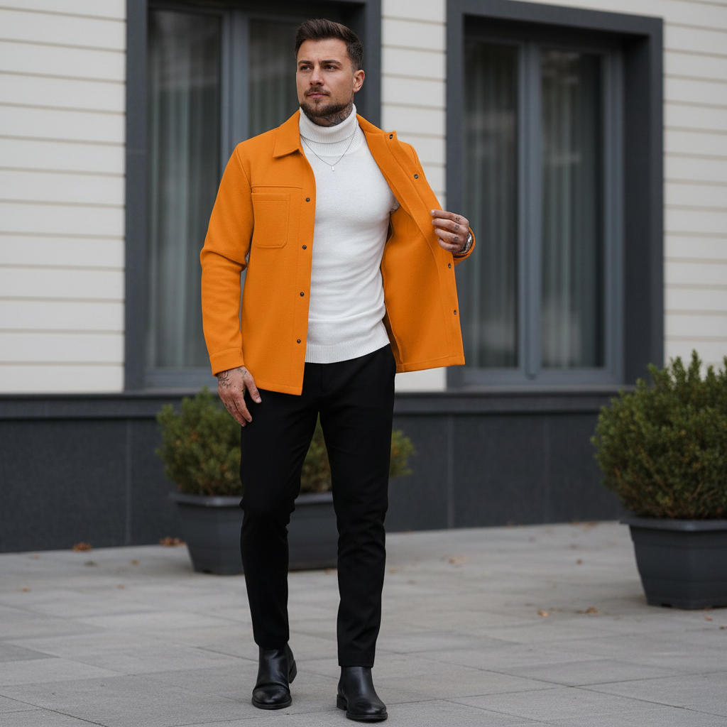 Button Up Casual Overcoat Long Sleeve For Men