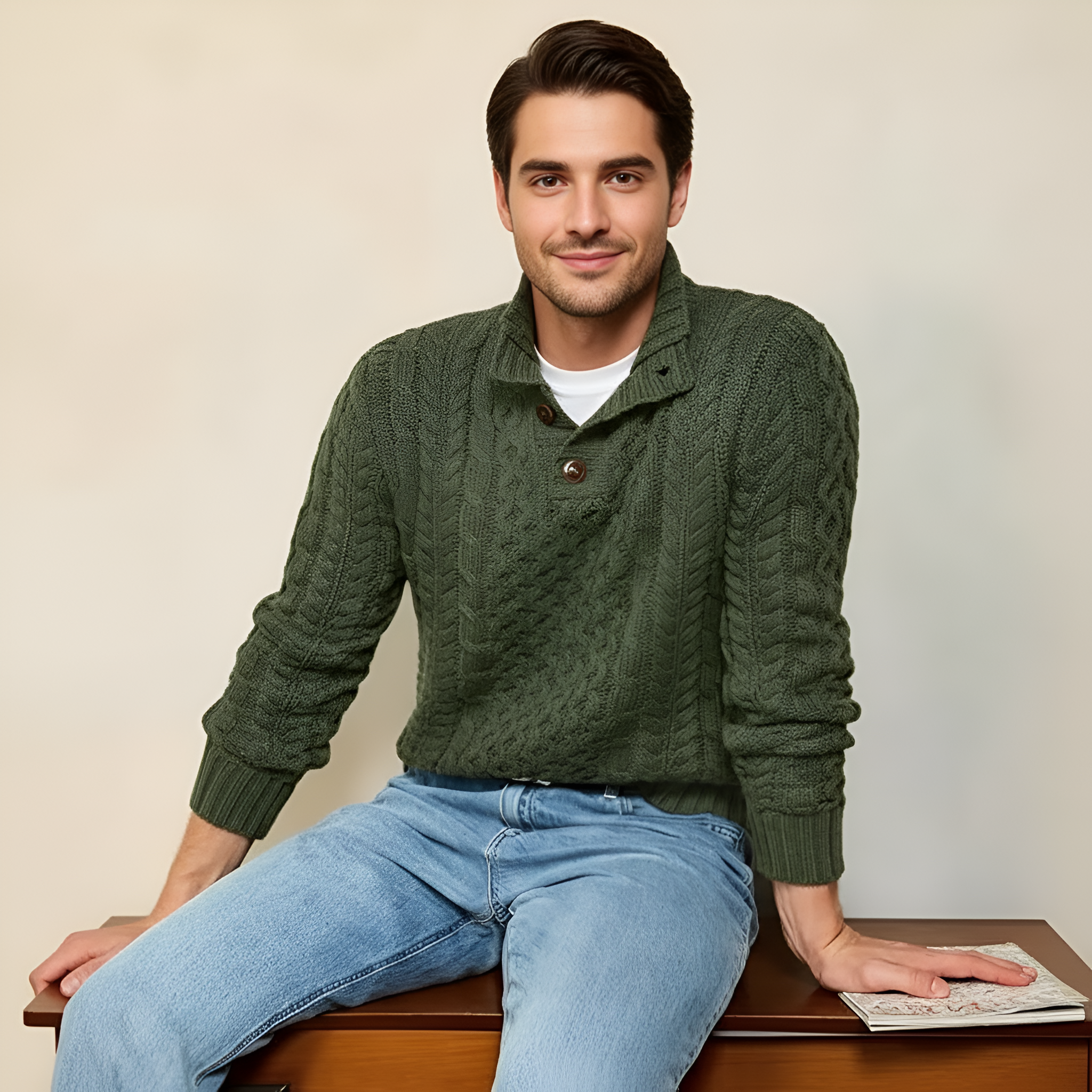 Knitted Chunky Thermal Sweater With Twisted Design For Men