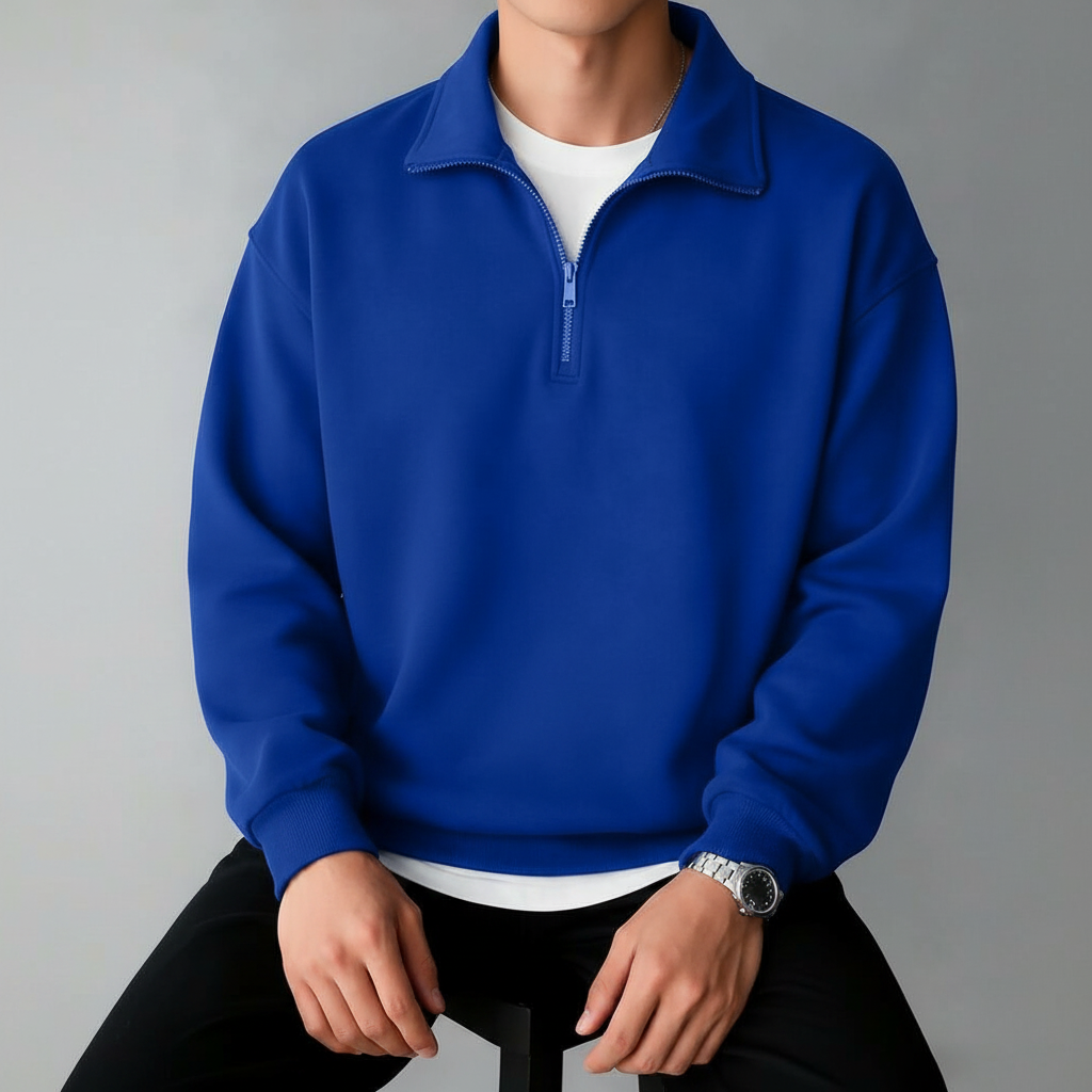 Stand Collar Zipper Half Placket Long Sleeve Sweatshirt For Men