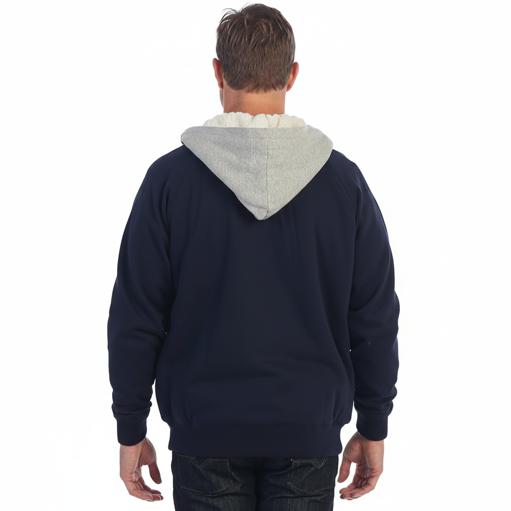 Men Soft Heavyweight Sherpa Lined Fleece Hoodie Jacket