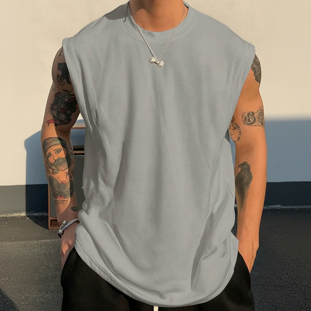 Solid Color Regular Fit Wide Strap Tank Top For Men