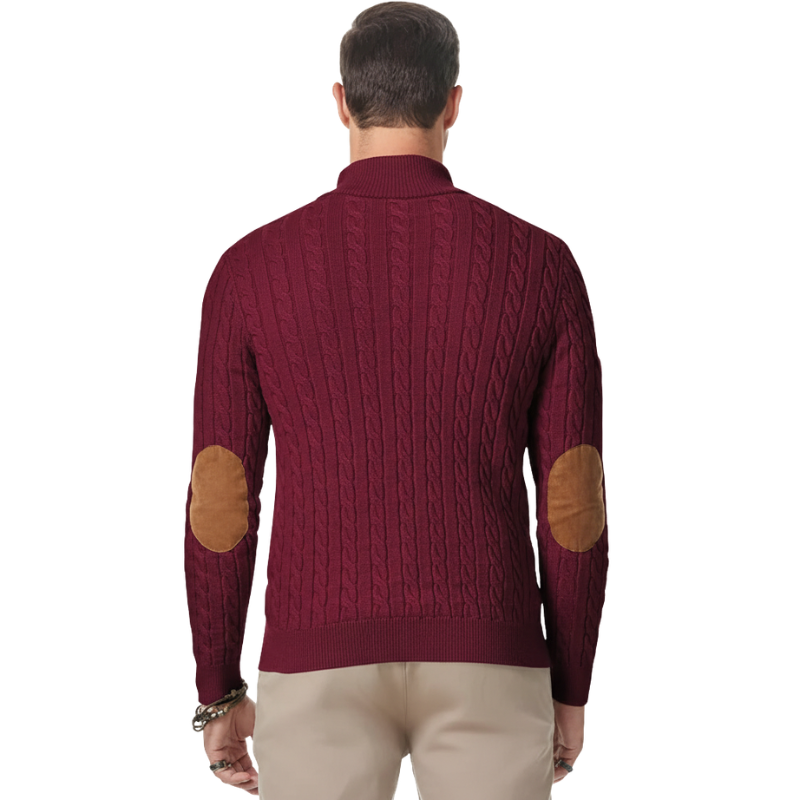 Cable Knit Stand Collar Button Pullover