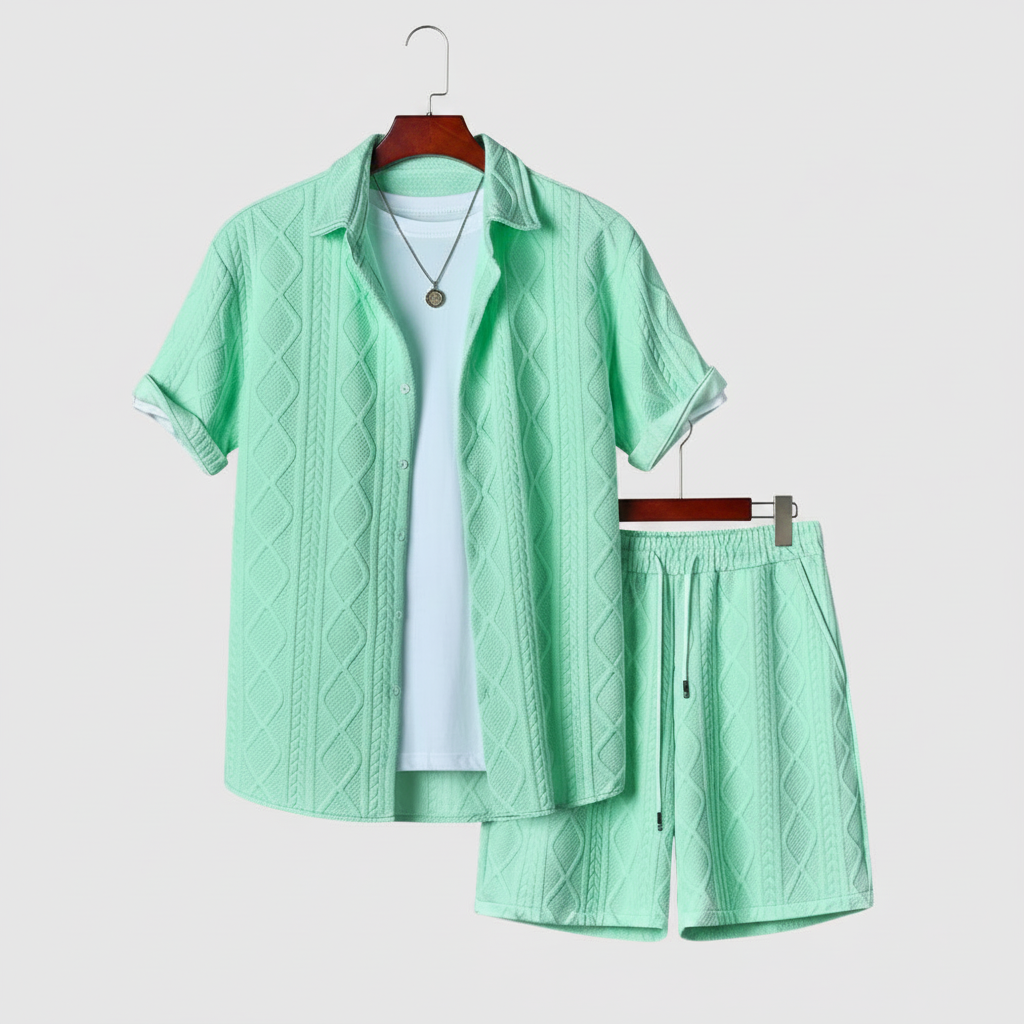Vacation Themed Casual Style Short Sleeve Shirt And Shorts Set For Men