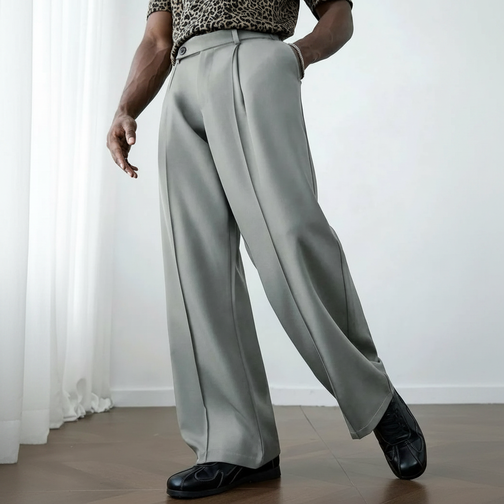 Wrinkle Resistant Wide Polyester Woven Trousers For Men