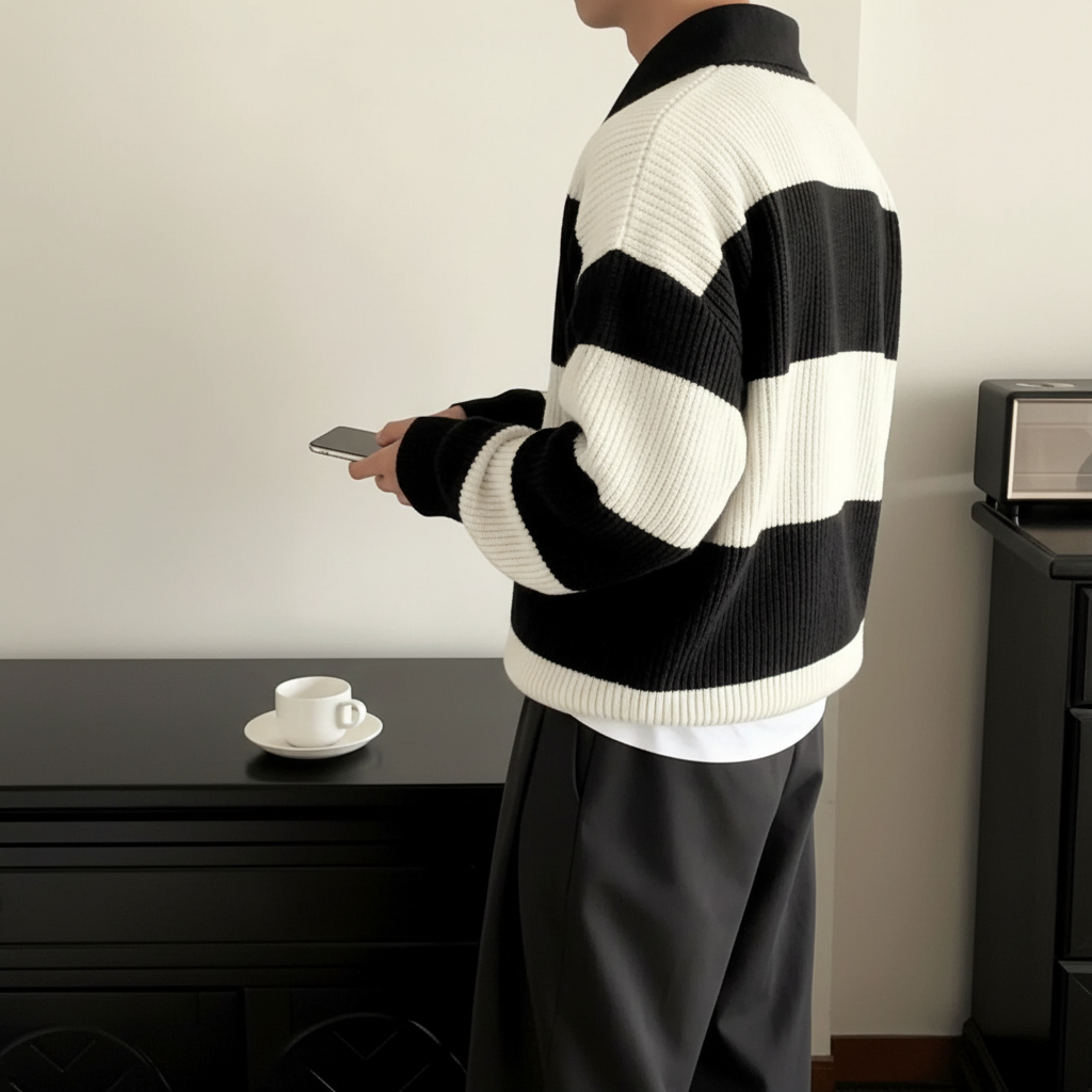 Plus Size American Street Style Striped Pullover Knit Sweater For Men