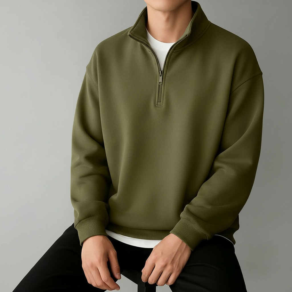 Stand Collar Zipper Half Placket Long Sleeve Sweatshirt For Men