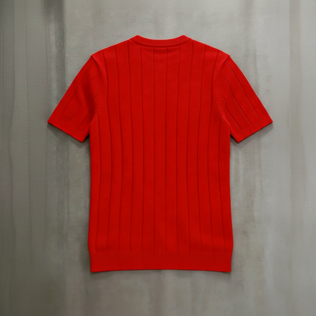 Ribbed Crew Design Short Sleeve Knit Pullover For Men