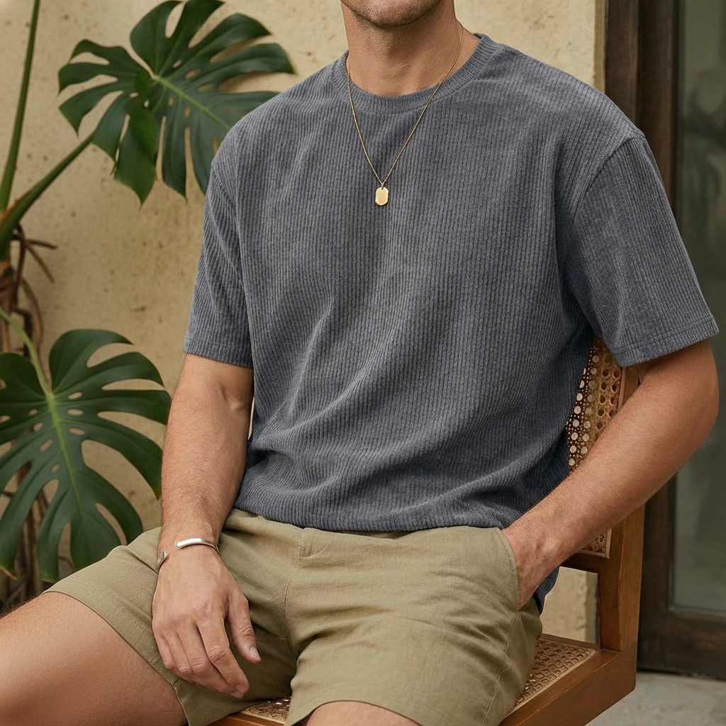 Loose Fit Round Short Sleeve Tee Shirt For Men