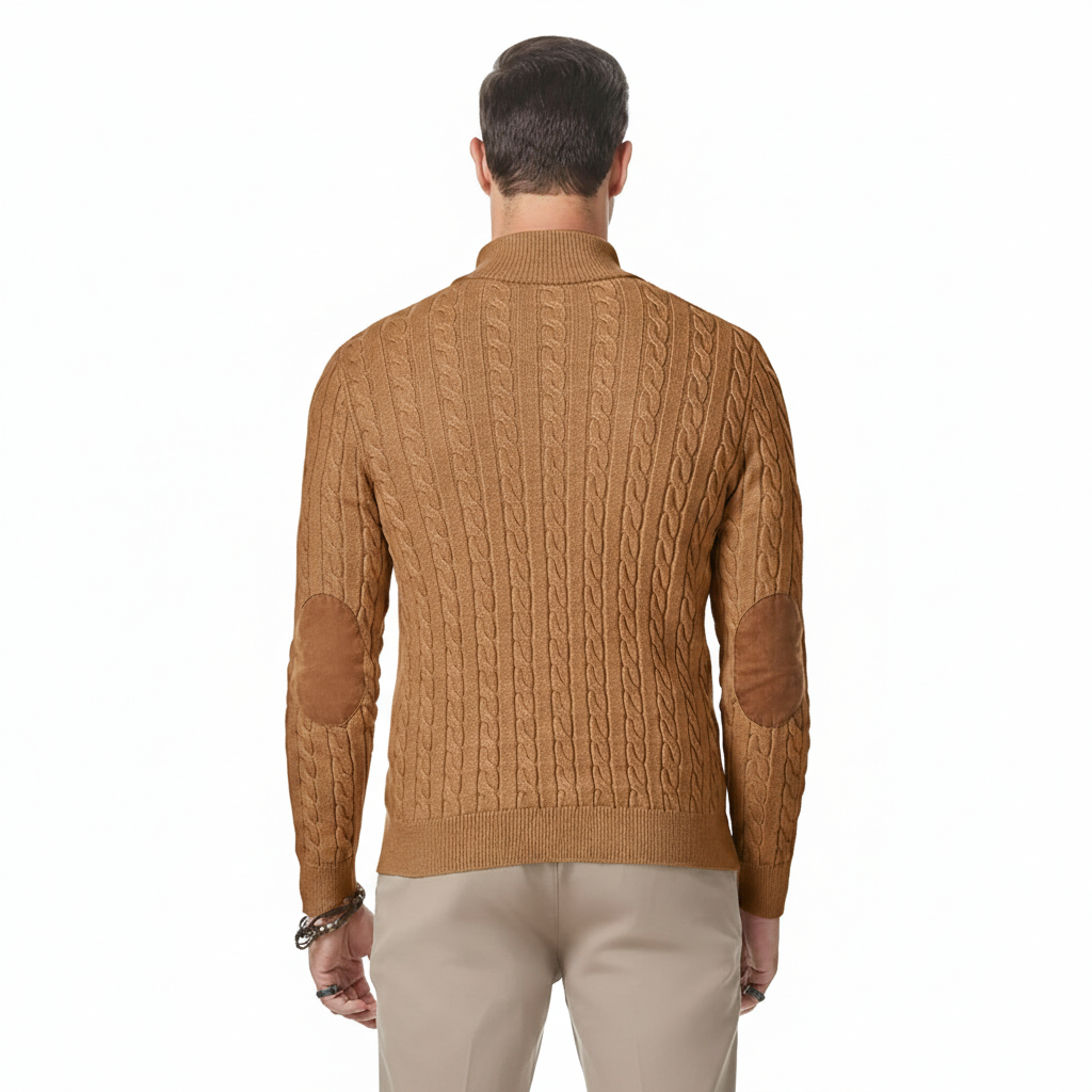 Cable Knit Stand Collar Button Pullover