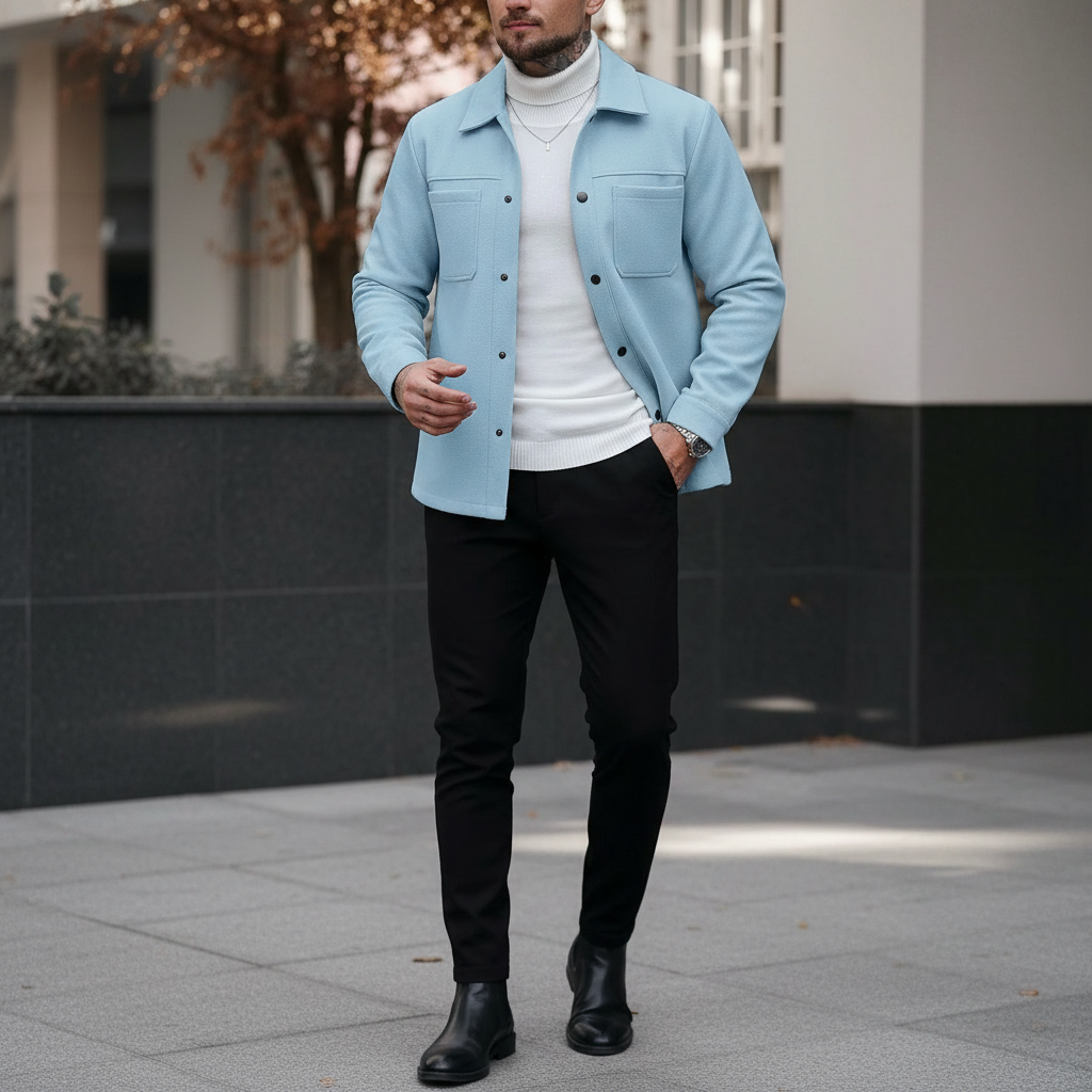 Button Up Casual Overcoat Long Sleeve For Men