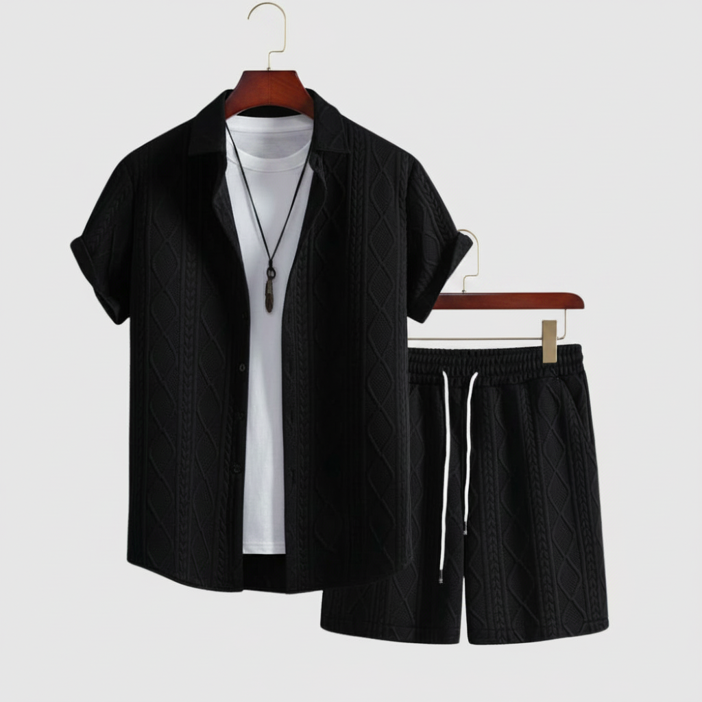 Vacation Themed Casual Style Short Sleeve Shirt And Shorts Set For Men