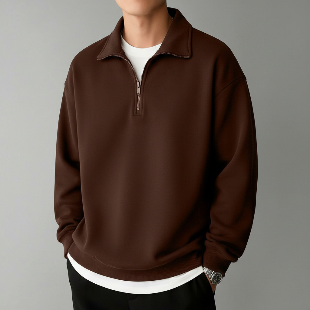Stand Collar Zipper Half Placket Long Sleeve Sweatshirt For Men