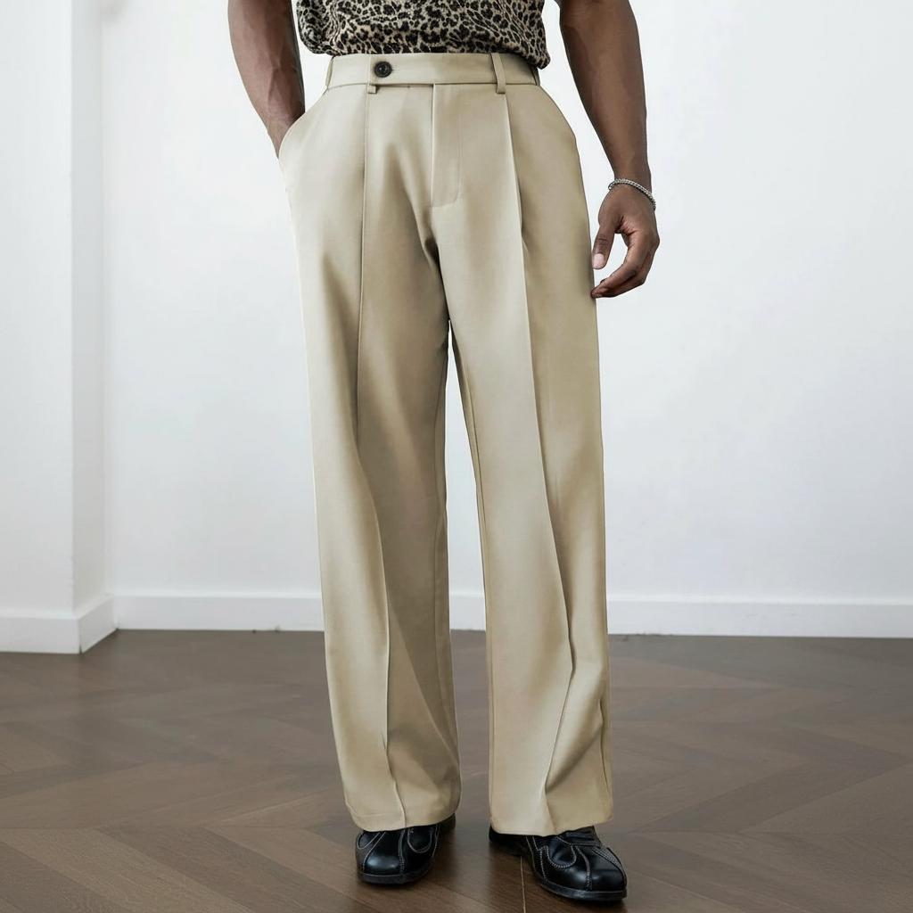 Wrinkle Resistant Wide Polyester Woven Trousers For Men