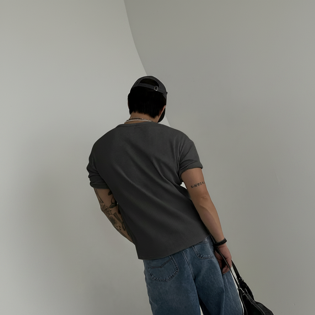 Henry Collar Waffle Knit Short Sleeve T Shirt For Men