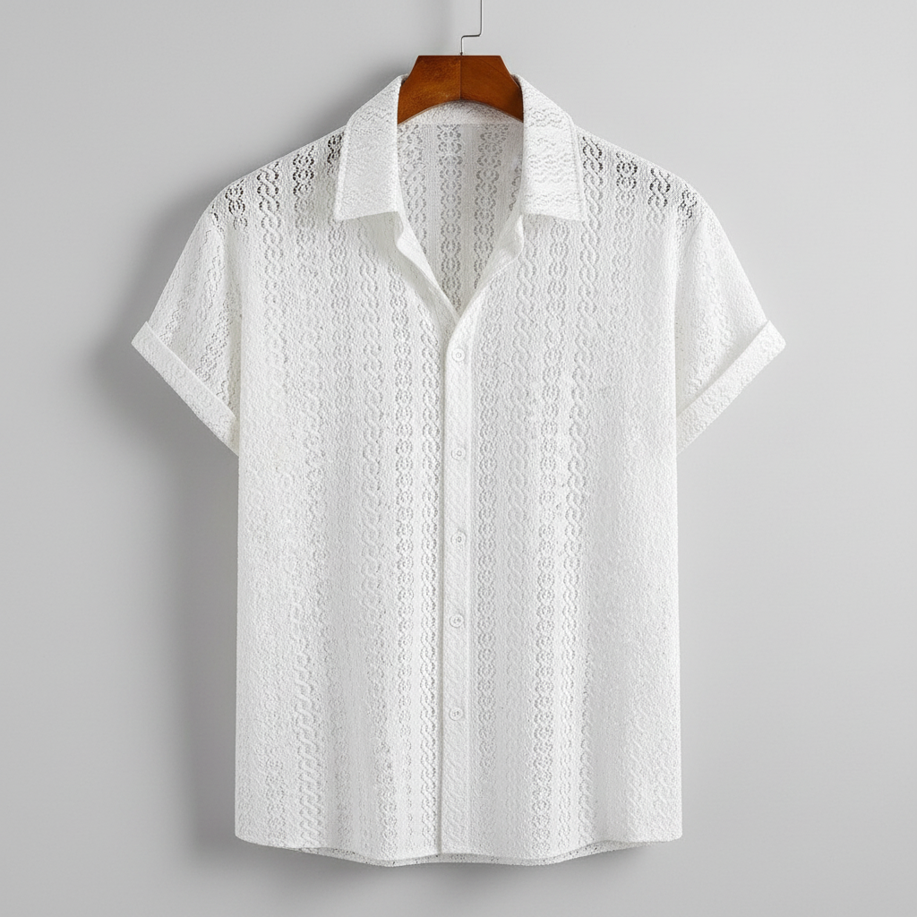 Knitted Knit Button Down Short Sleeve Shirt For Men