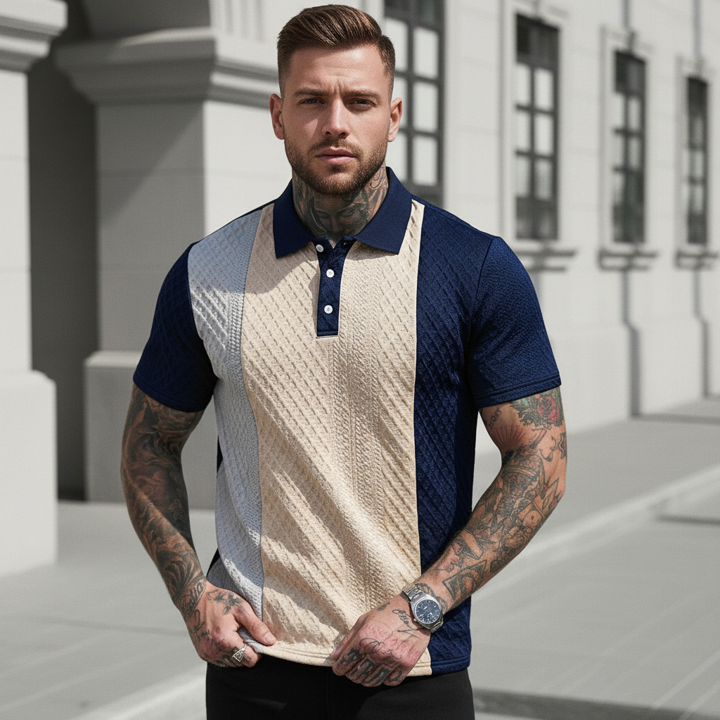 Contrast Color Short Sleeve Commuter Polo Shirt For Men