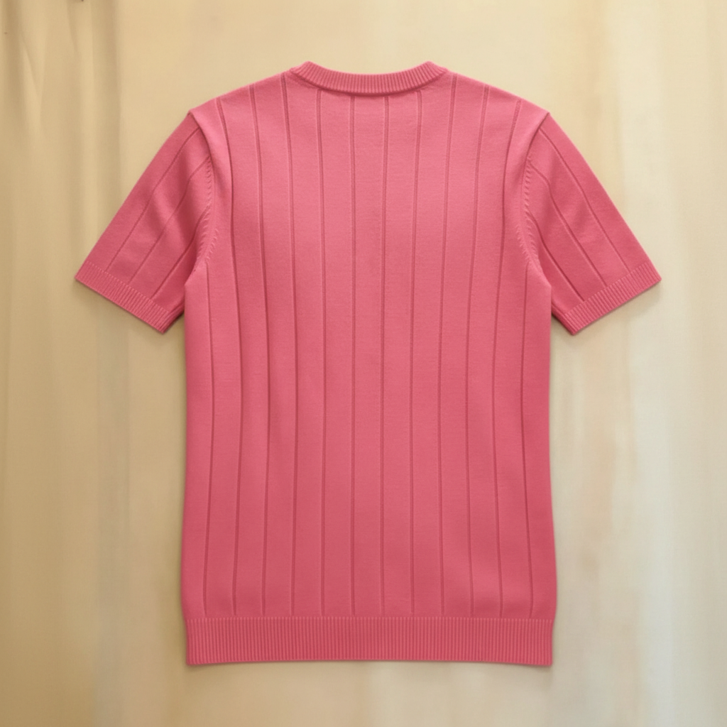 Ribbed Crew Design Short Sleeve Knit Pullover For Men