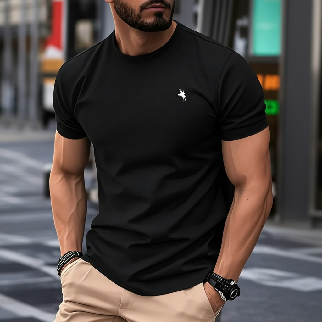 Simple Printed Crew Short Sleeve Cotton Blend T Shirt For Men