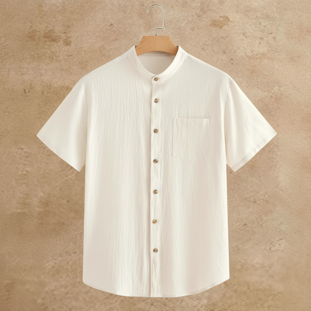 Solid Button Half Placket Short Sleeve Linen Shirt And Pants Set For Men